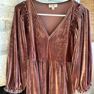 Umgee Velvet babydoll tunic/top, Brown, Size Medium